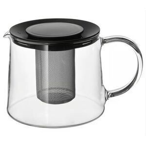 IKEA RIKLIG Clear Black Lid Stainless Steel Infuser Glass Teapot .6 Quart NWOT